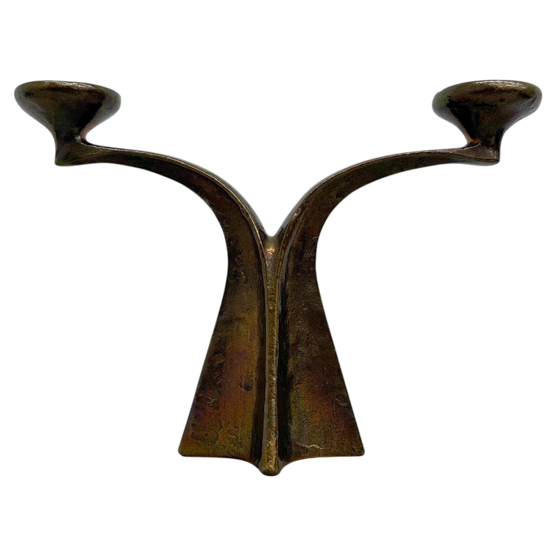 Brutalist bronze candle stick by Michael Harjes , 1970s For Sale