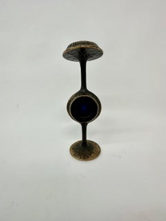 Brutalist bronze candle stick with blue crystal , 1970’s
