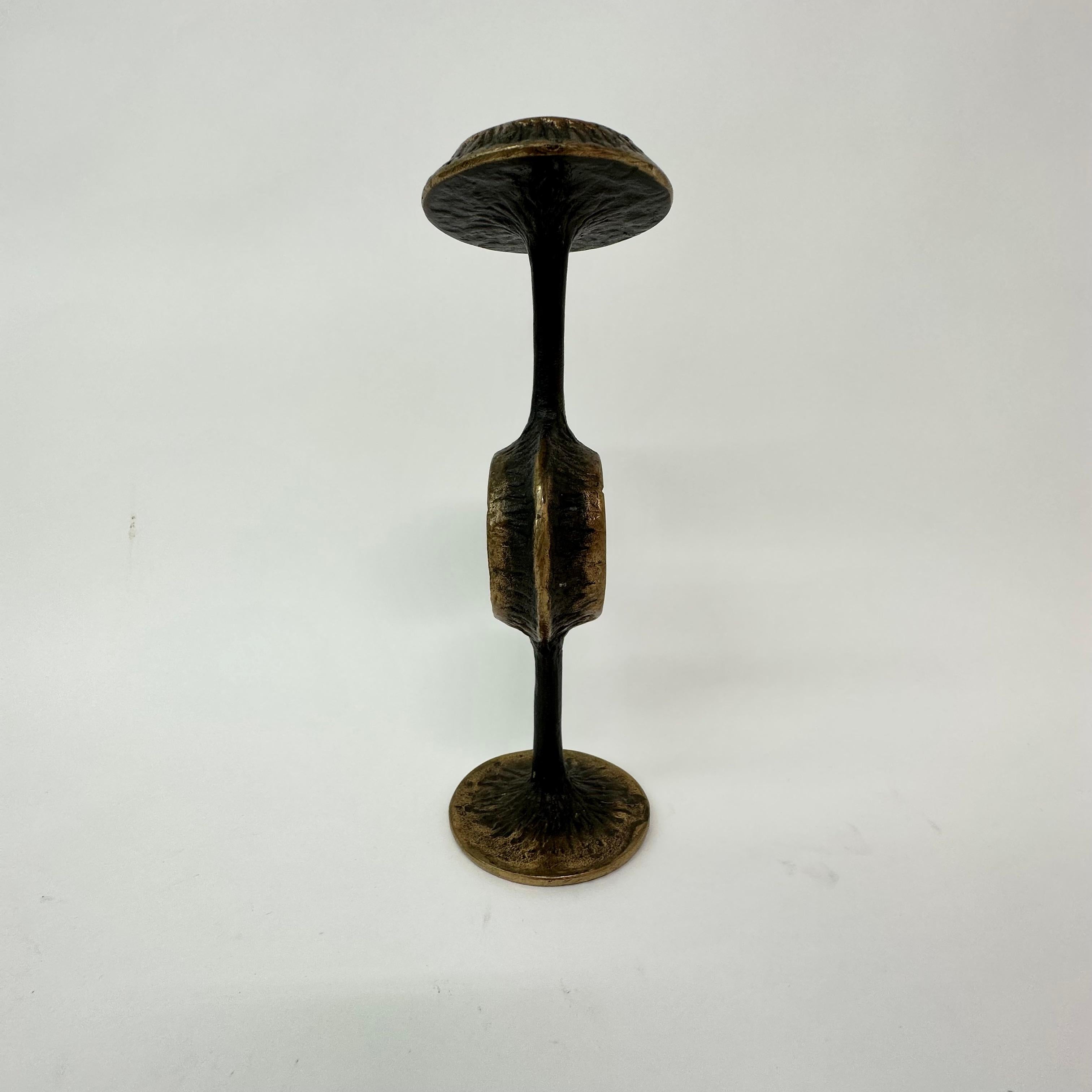 Brutalist bronze candle stick with blue crystal , 1970’s For Sale 1