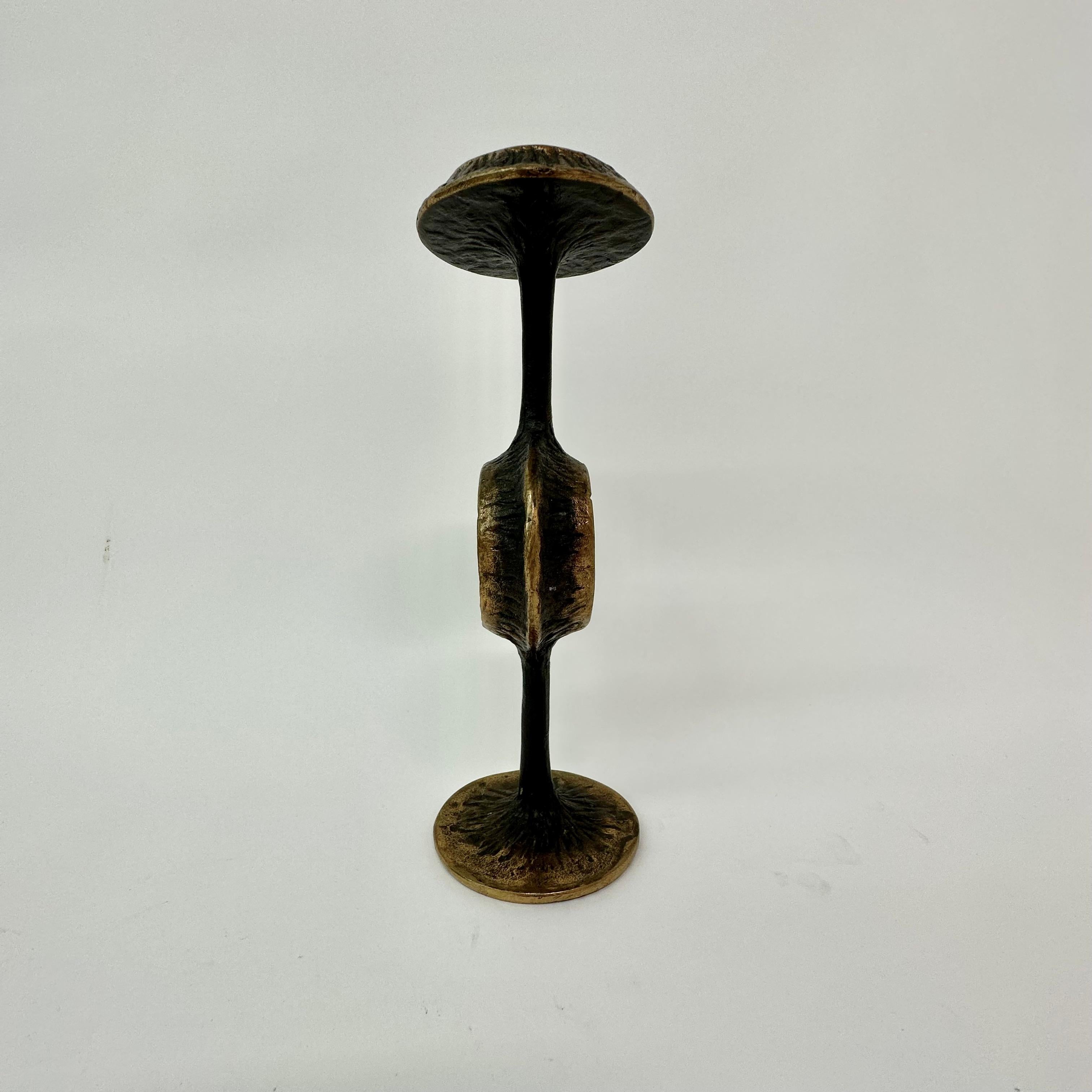 Brutalist bronze candle stick with blue crystal , 1970’s For Sale 2