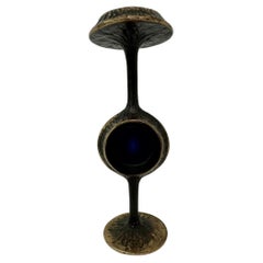 Brutalist bronze candle stick with blue crystal , 1970’s