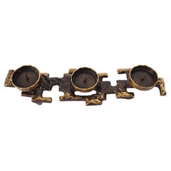 Brutalist Bronze Candlestick for 3 Large Candles