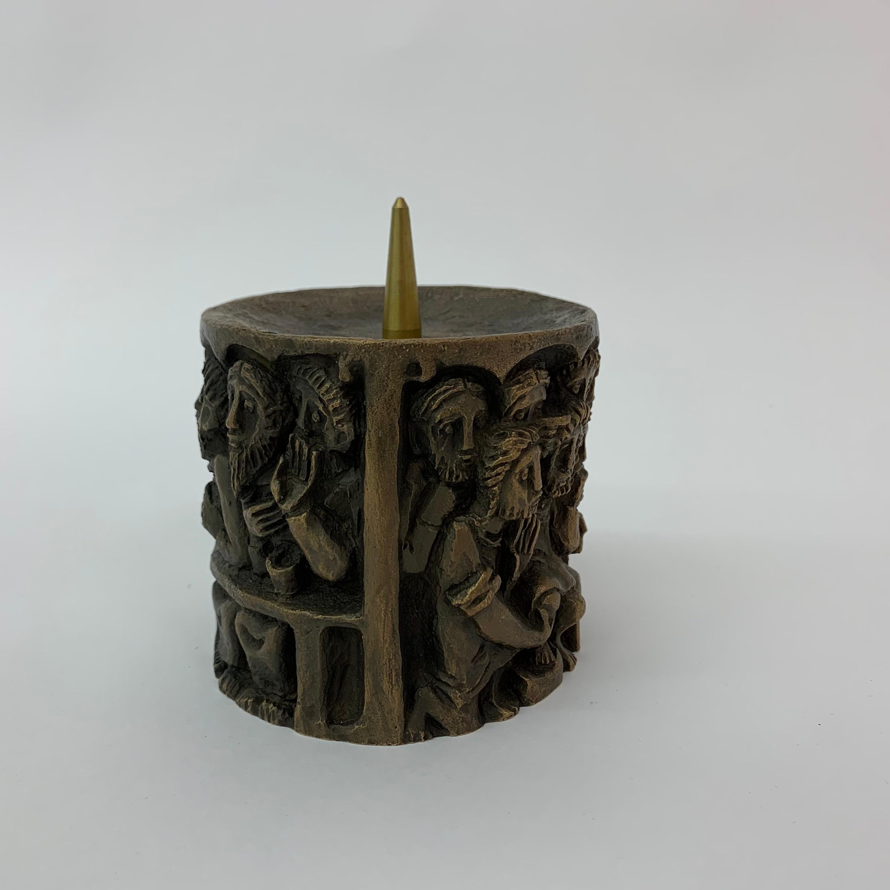 German Brutalist Bronze Christian Church Candle Stick, 1970’s