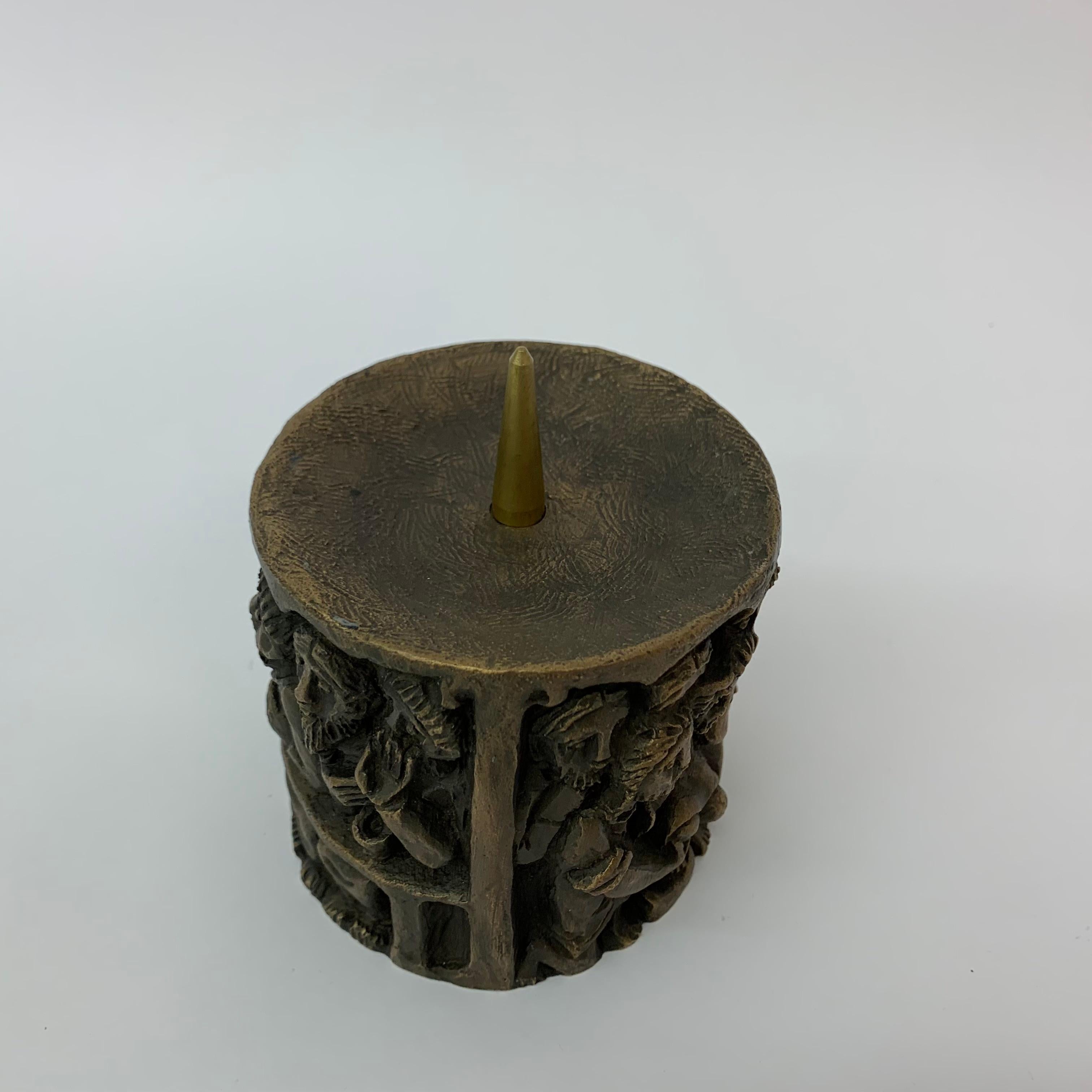 Brutalist Bronze Christian Church Candle Stick, 1970’s In Good Condition In Delft, NL