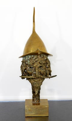 Brutalist Bronze Don Quixote Bust Table Sculpture Signed Monyo