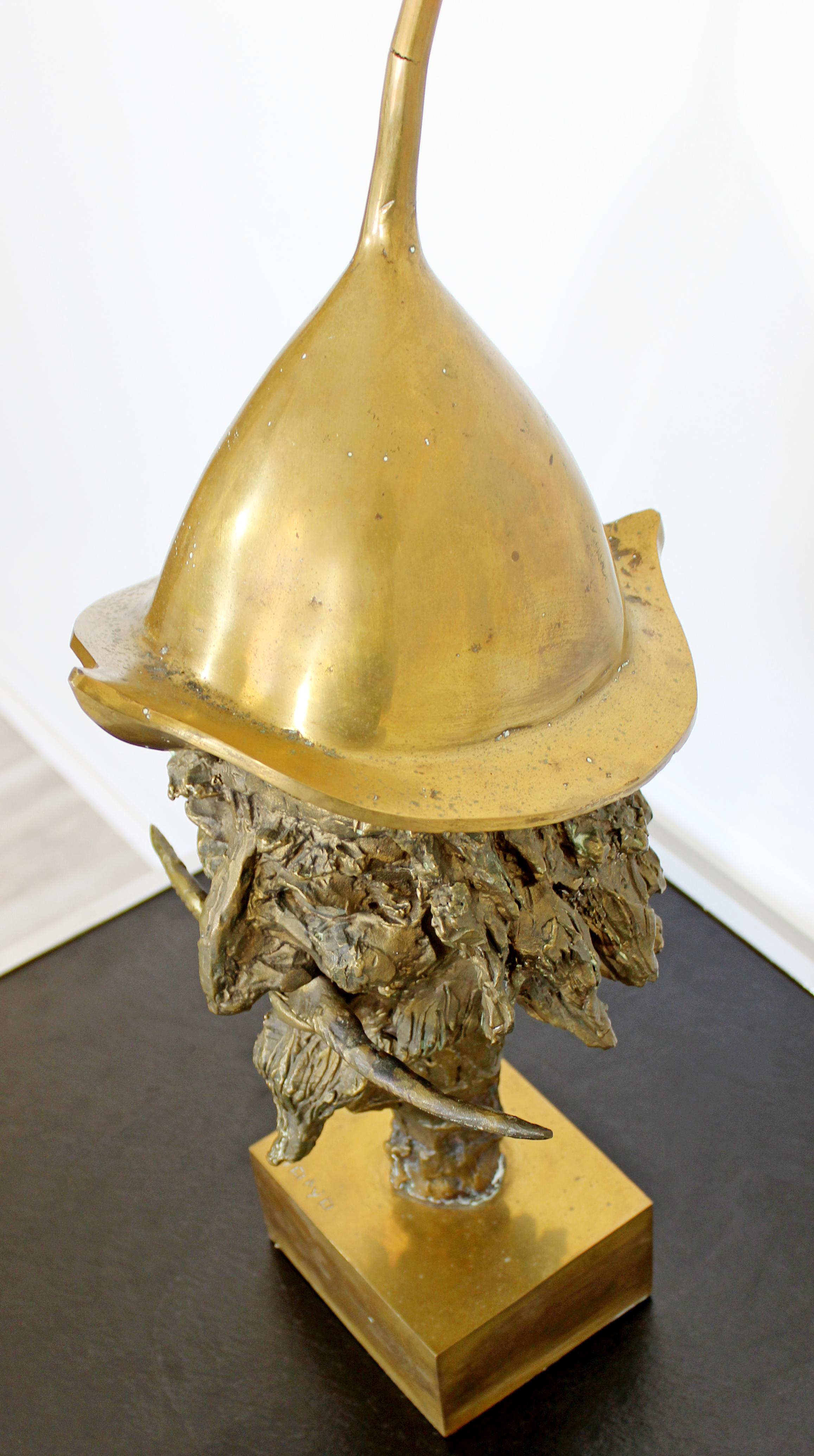 Brutalist Bronze Don Quixote Bust Table Sculpture Signed Monyo 1