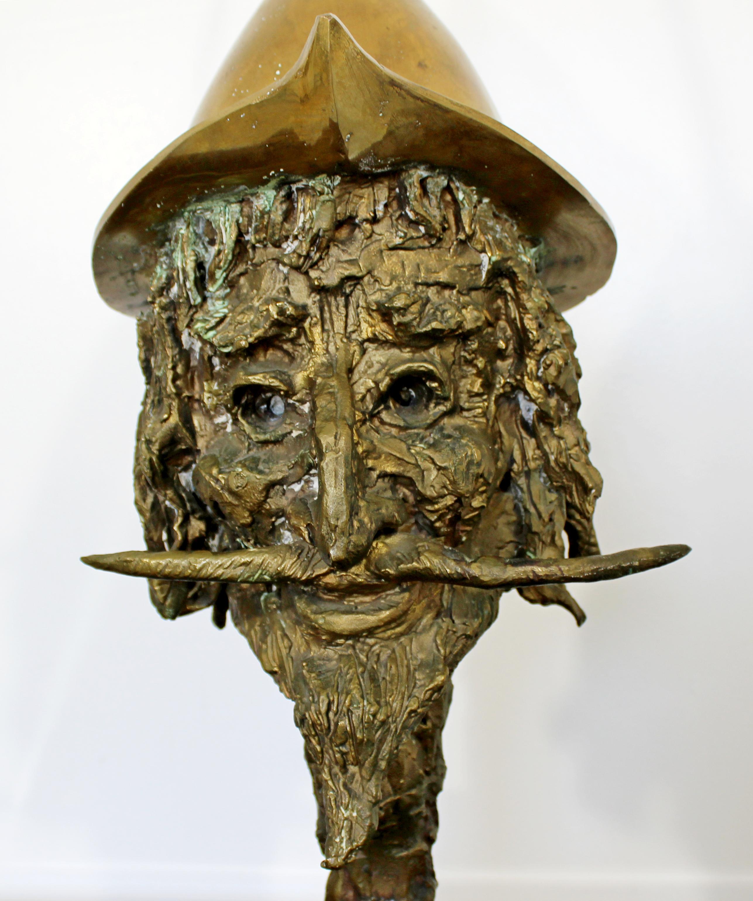 Brutalist Bronze Don Quixote Bust Table Sculpture Signed Monyo 2