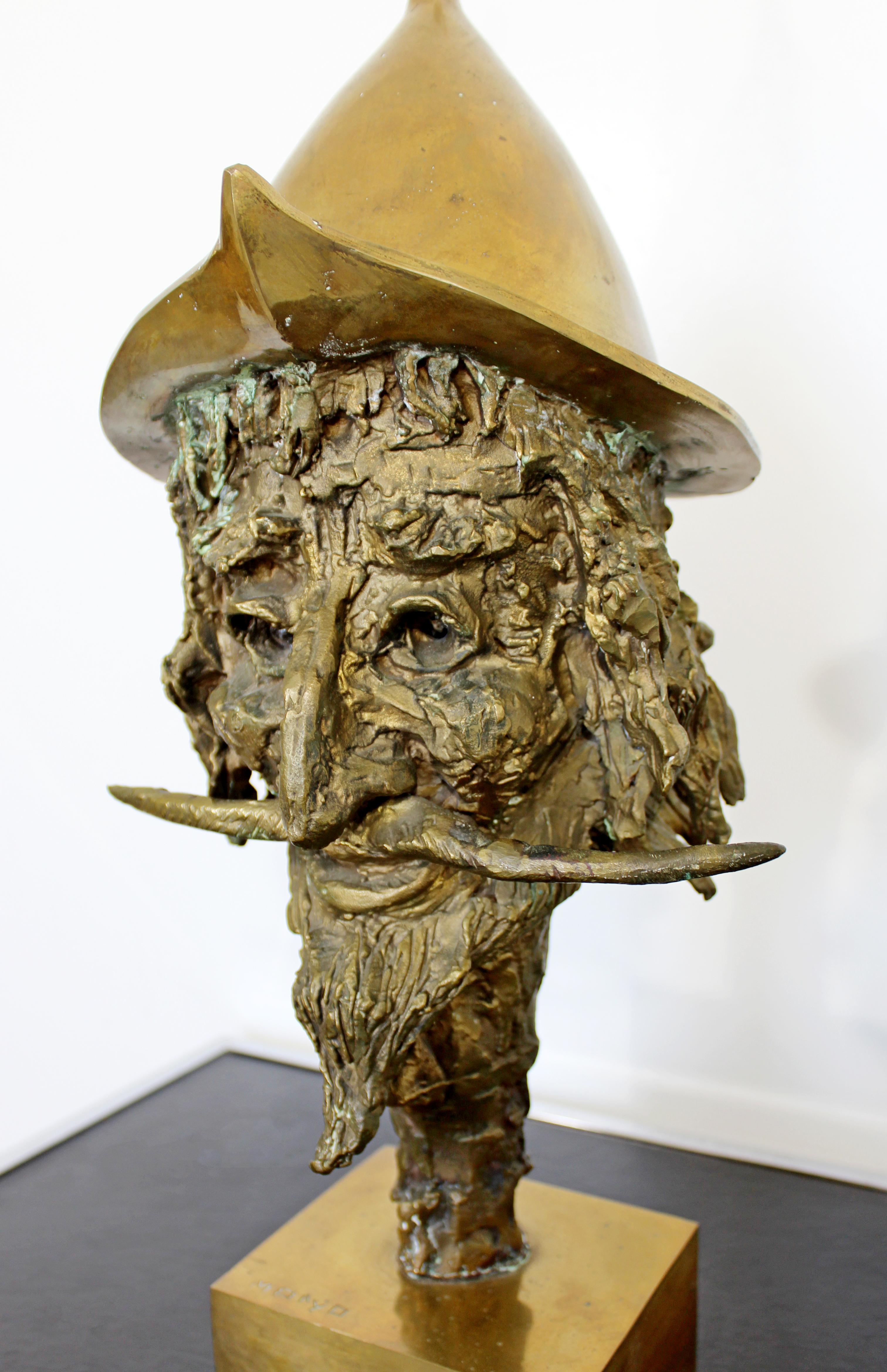 Brutalist Bronze Don Quixote Bust Table Sculpture Signed Monyo 3