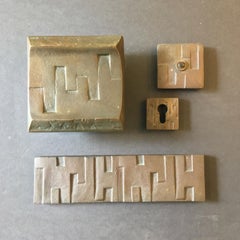 Brutalist Bronze Door Handle and Fittings with Geometric Design 'II'