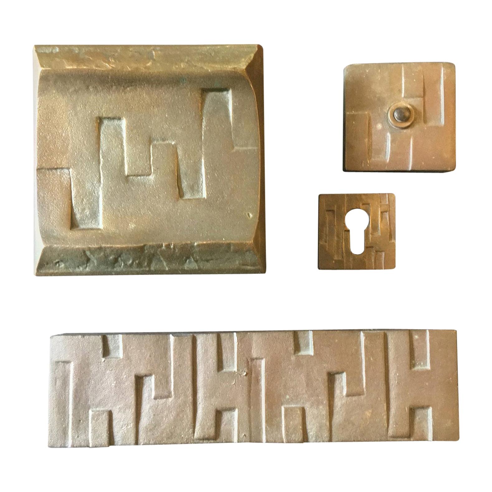 Brutalist Bronze Door Handle and Fittings with Geometric Design 'II'