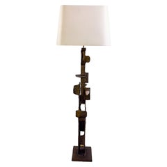 Brutalist Bronze Floor Lamp with Incrusted Stones , 1970s