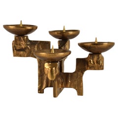 Brutalist Bronze Four-Arm Bronze 1960s Candelabra