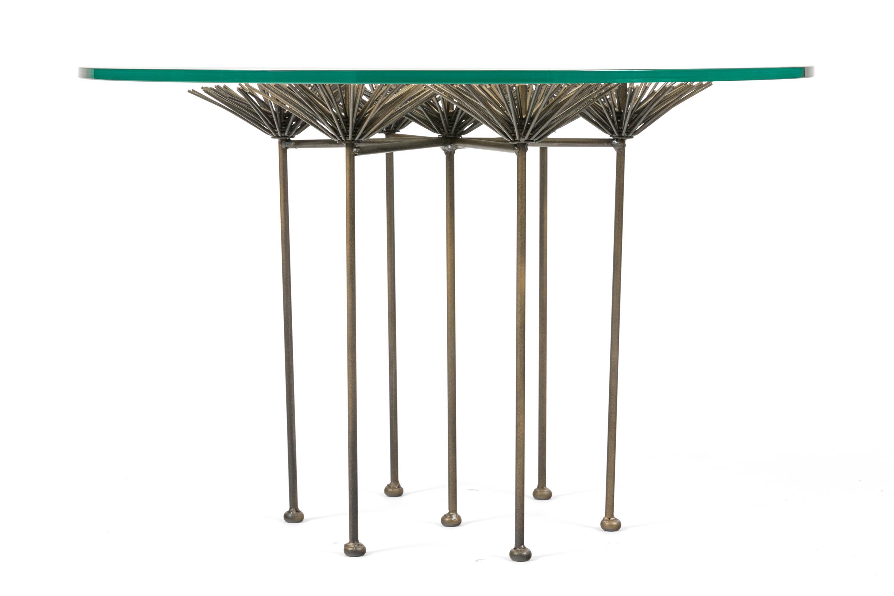 Contemporary Brutalist Bronze Gilt Floral Table with Glass Top by Lost City Arts For Sale