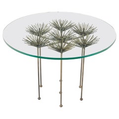 Brutalist Bronze Gilt Floral Table with Glass Top by Lost City Arts