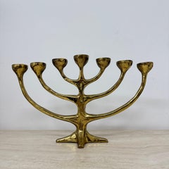 Brutalist bronze harjes Menorah candle holder , 1960s