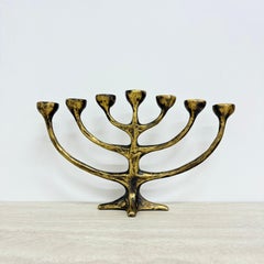 Brutalist bronze harjes Menorah candle holder , 1960s