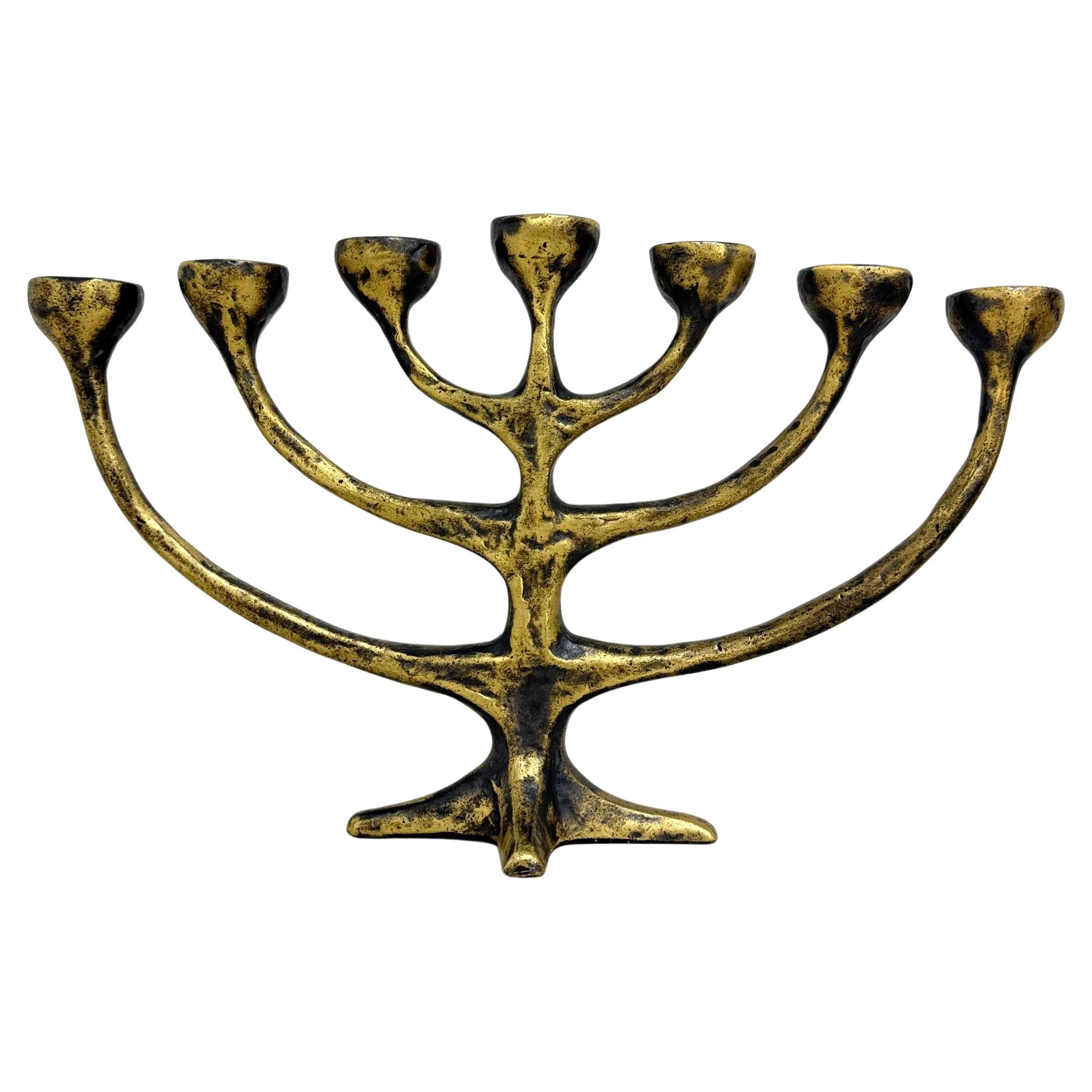 Brutalist bronze harjes Menorah candle holder , 1960s