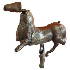 Brutalist Bronze Horse Sculpture on Base