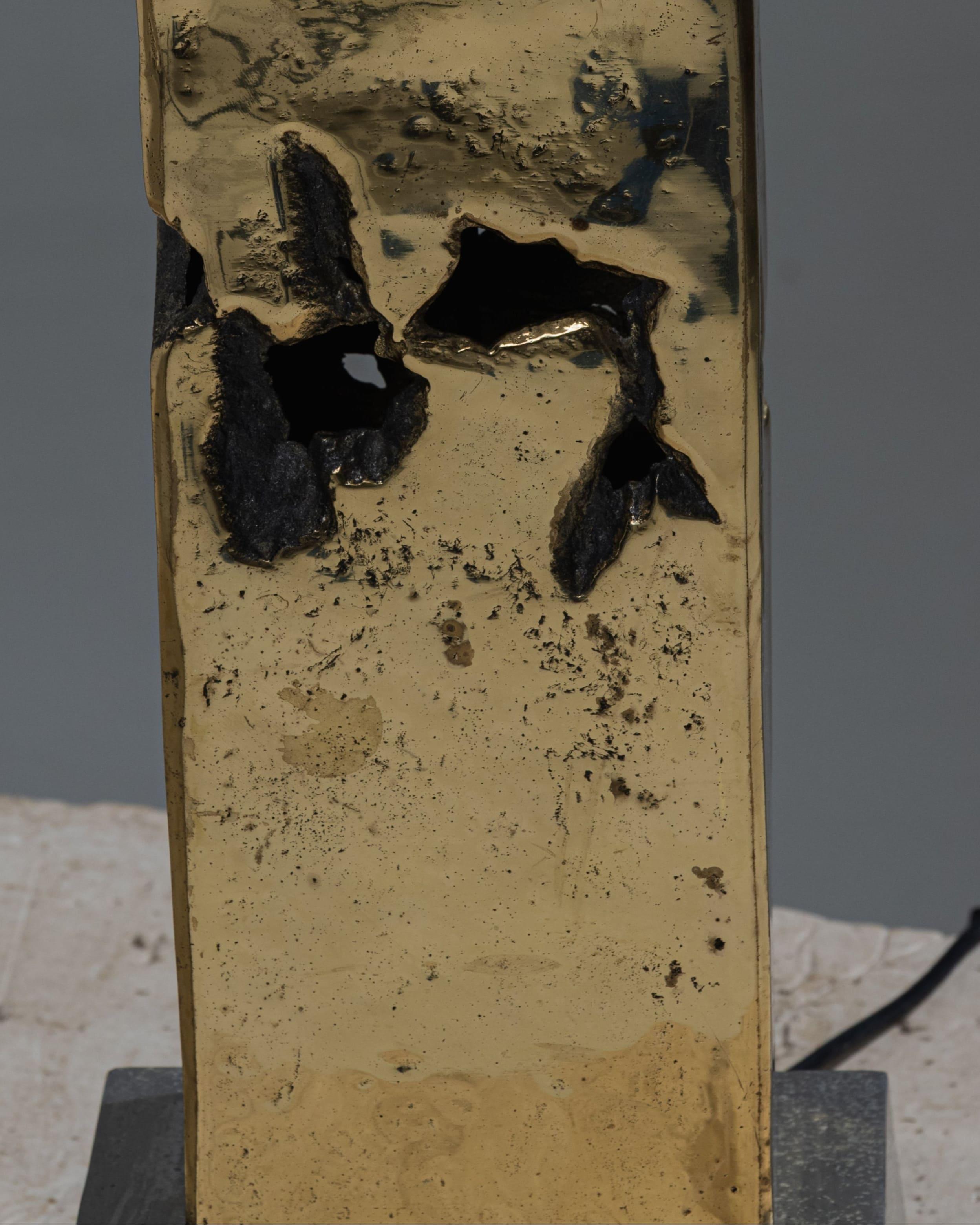 Lámpara de bronce brutalista, David Marshall, década de 1980 en Bueno estado para la venta en PARIS, FR