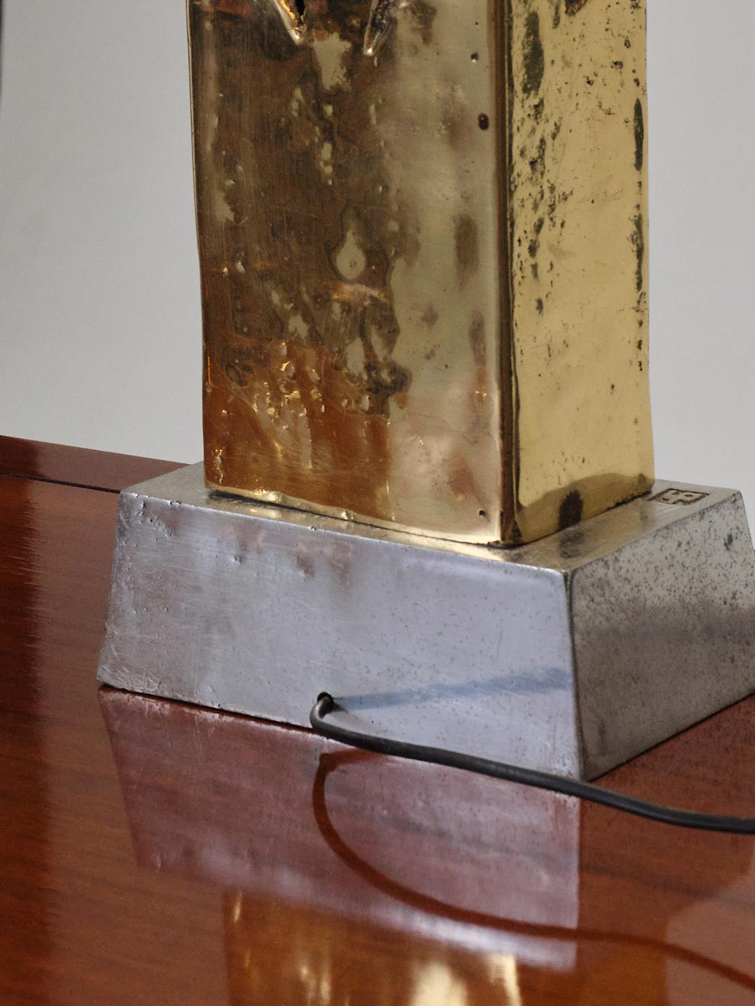 Lámpara de bronce brutalista, David Marshall, años 80 en venta 1