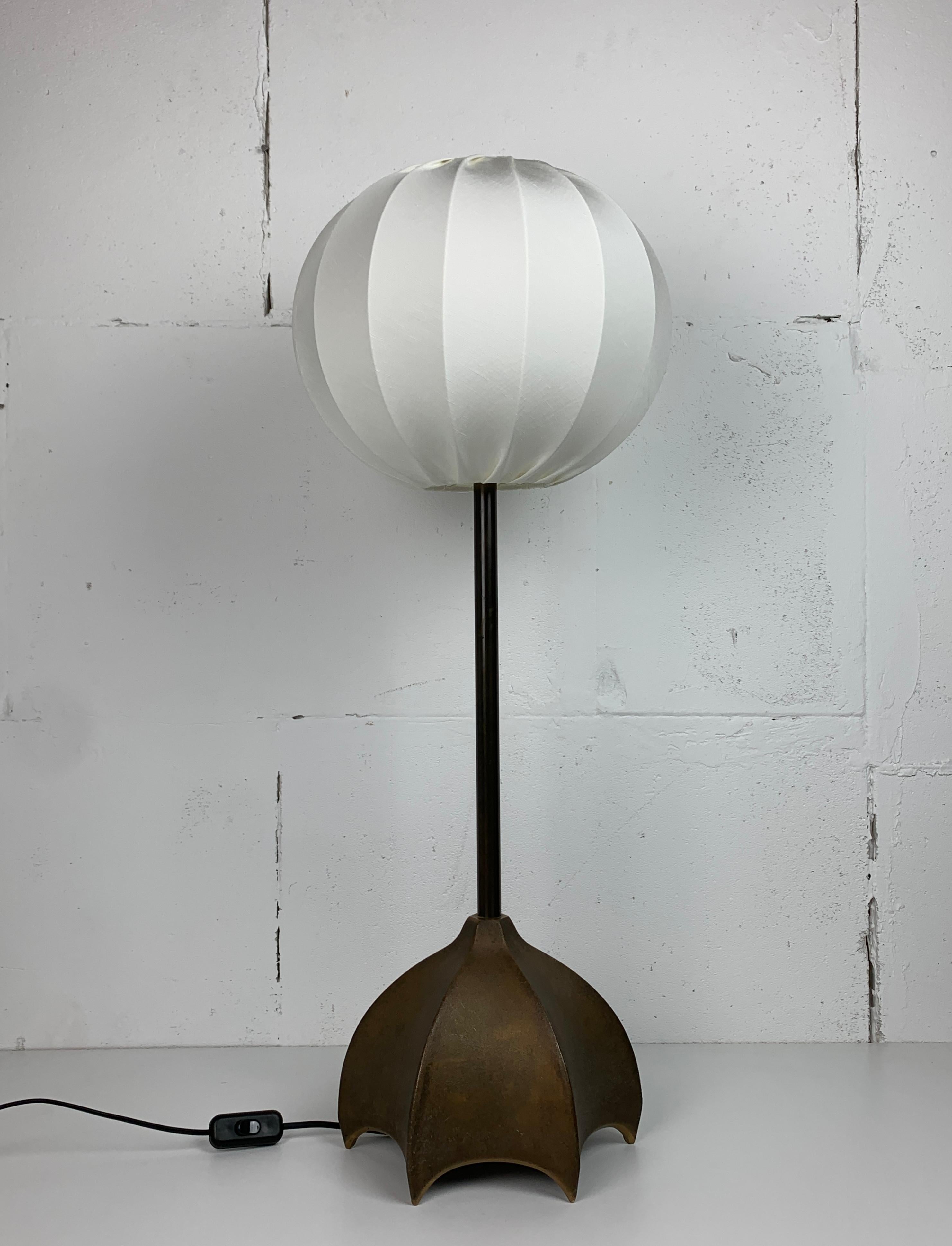 Brutalist bronze large cocoon table lamp, Dutch 1990s For Sale 4
