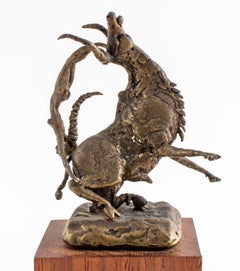 Brutalist Bronze Longhorn & Nude Acrobat Sculpture