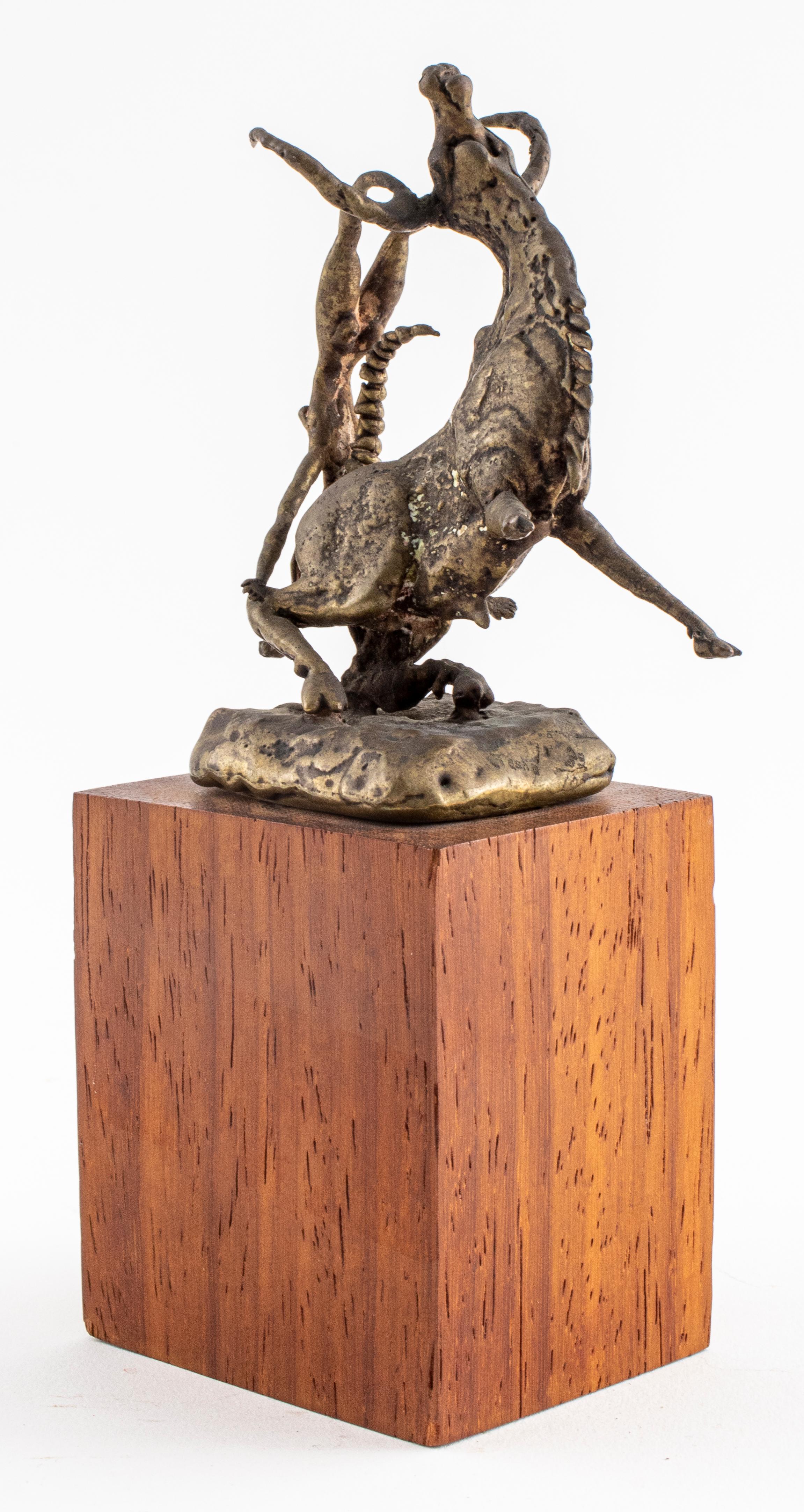 Unknown Brutalist Bronze Longhorn & Nude Acrobat Sculpture For Sale