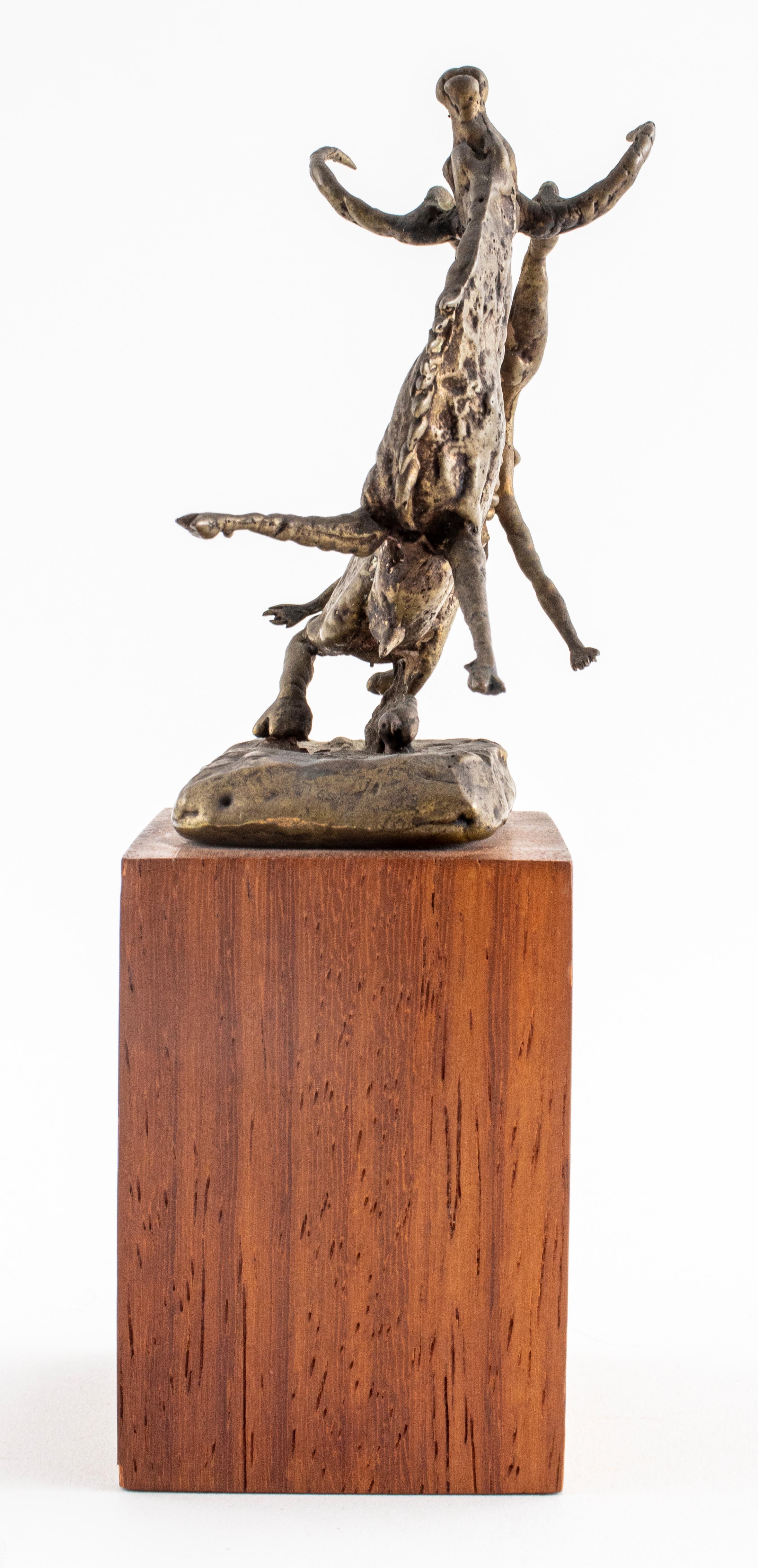 Brutalist Bronze Longhorn & Nude Acrobat Sculpture In Good Condition For Sale In New York, NY
