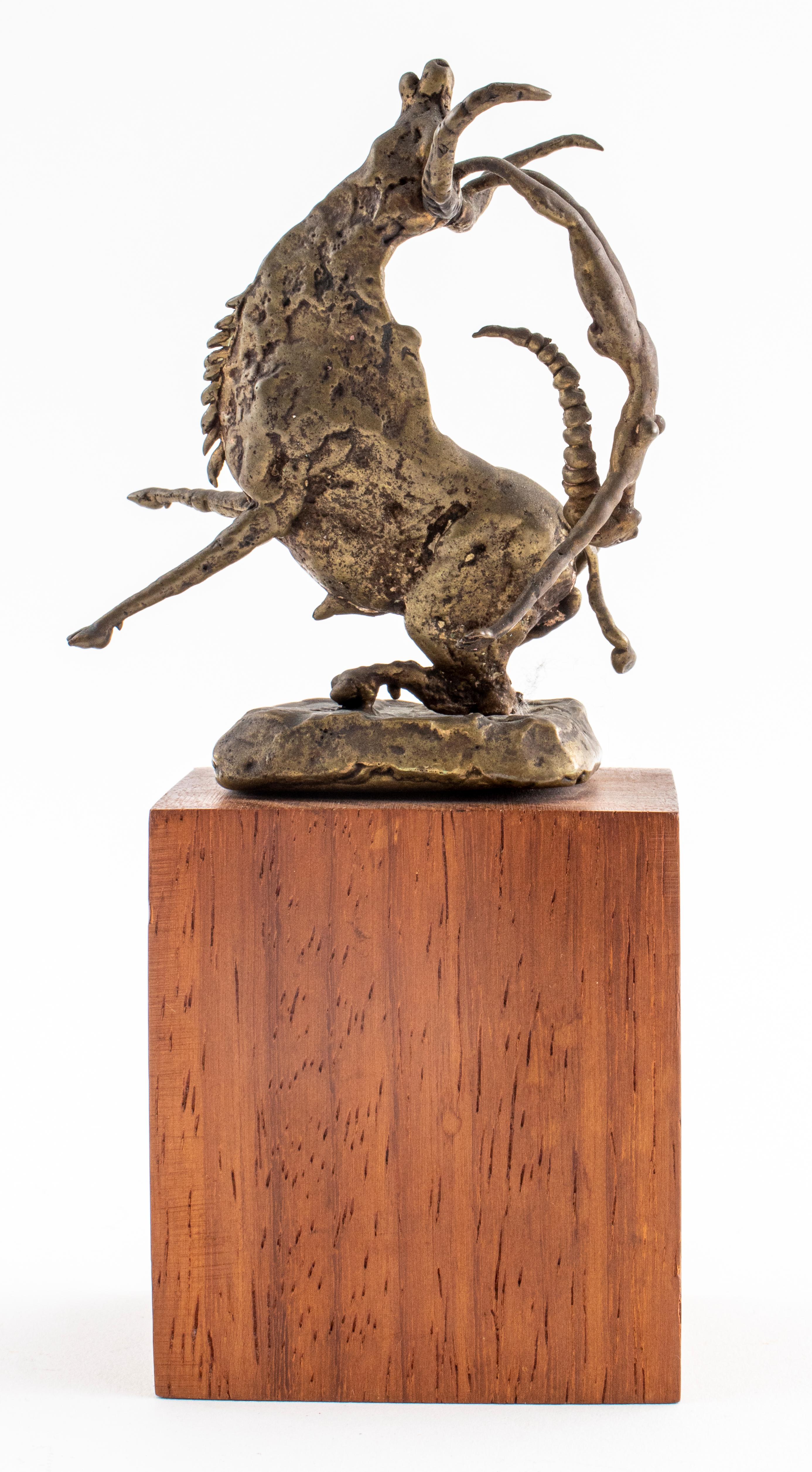Late 20th Century Brutalist Bronze Longhorn & Nude Acrobat Sculpture For Sale