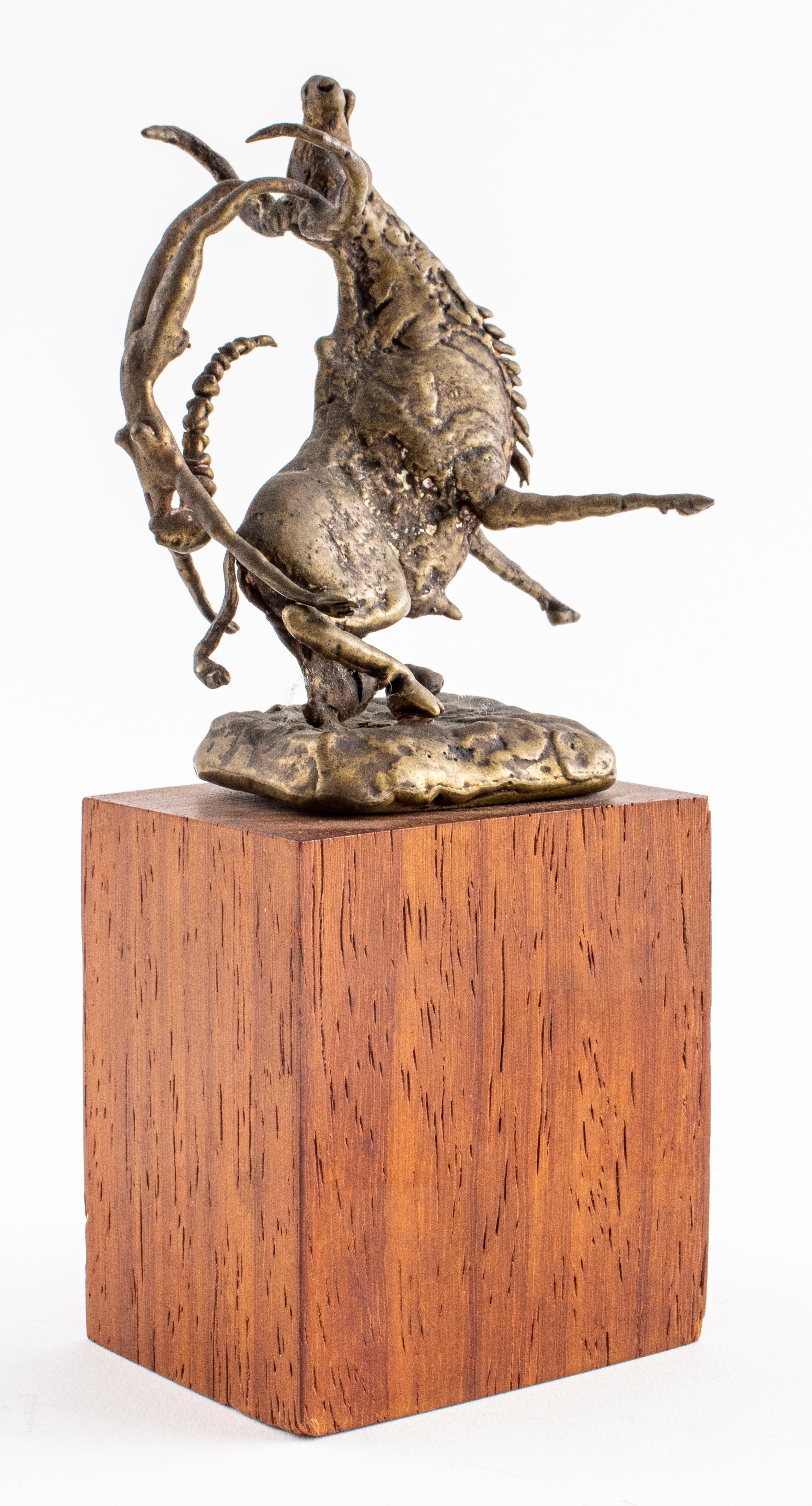 Brutalist Bronze Longhorn & Nude Acrobat Sculpture For Sale 1