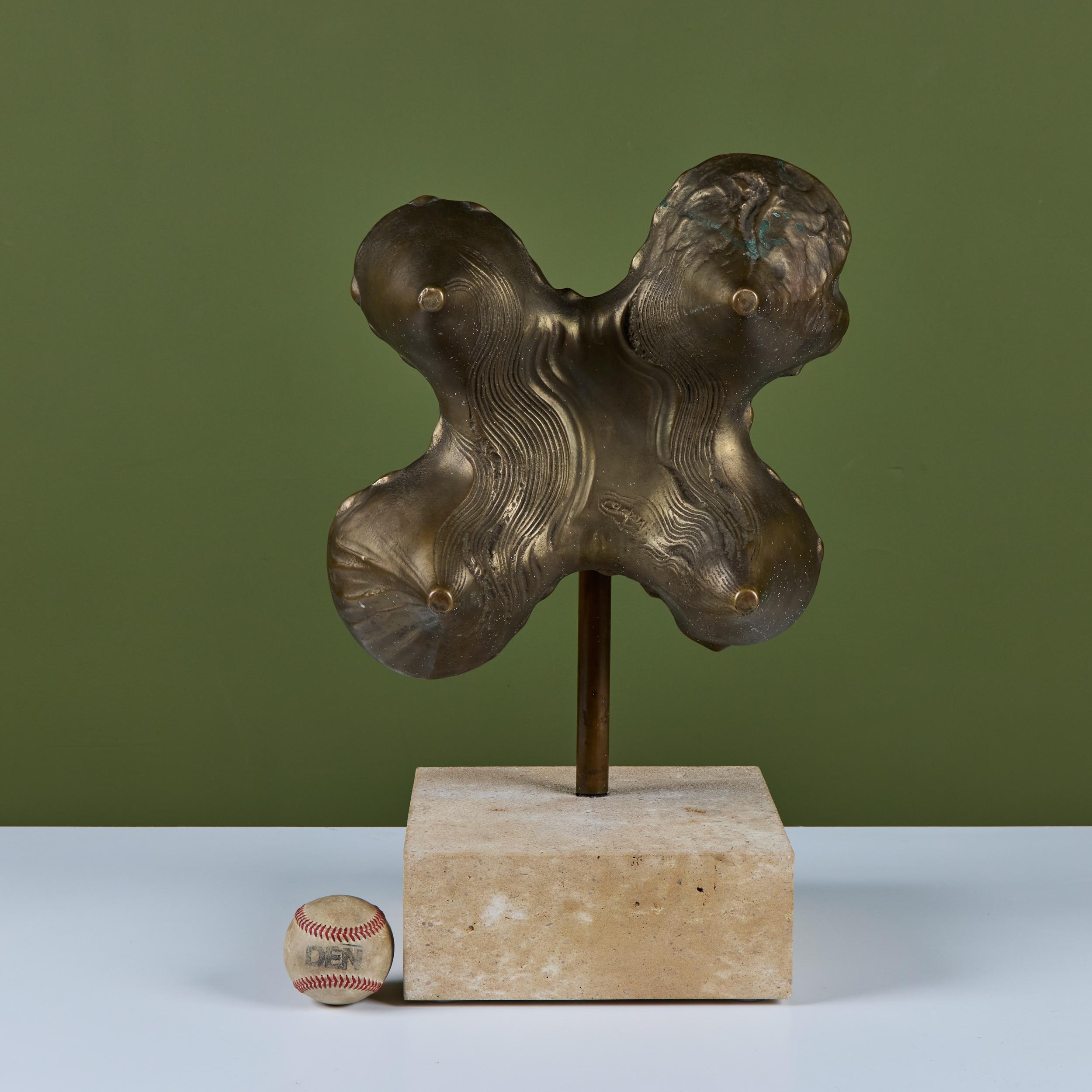 Cast Brutalist Bronze Mounted Sculpture For Sale