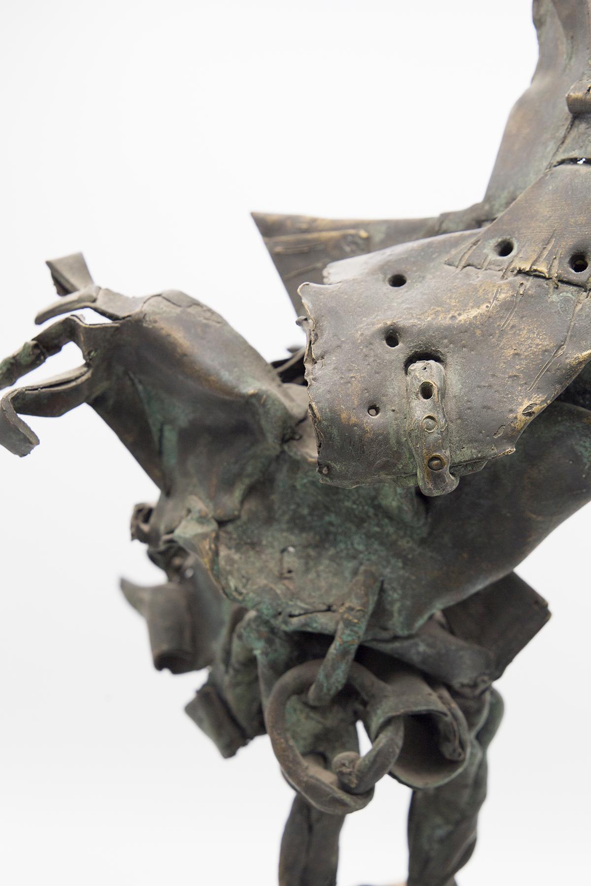 Brutalist Bronze Mythological Bird Sculpture in Travertine For Sale 5