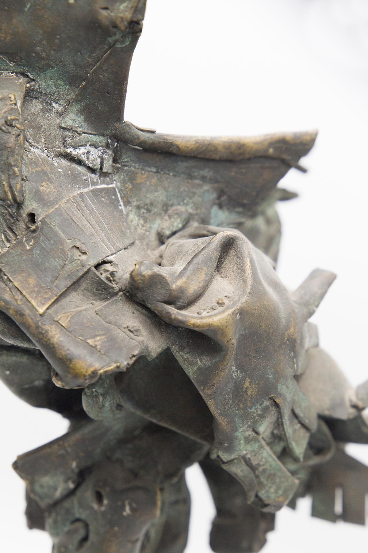 Brutalist Bronze Mythological Bird Sculpture in Travertine For Sale 1