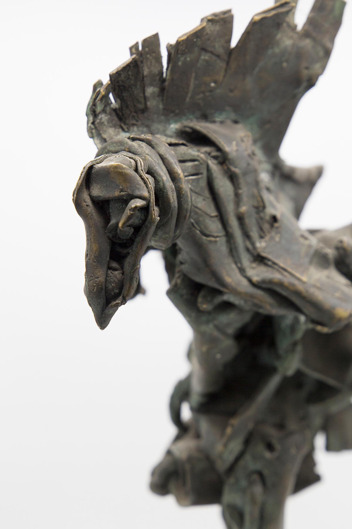 Brutalist Bronze Mythological Bird Sculpture in Travertine For Sale 3