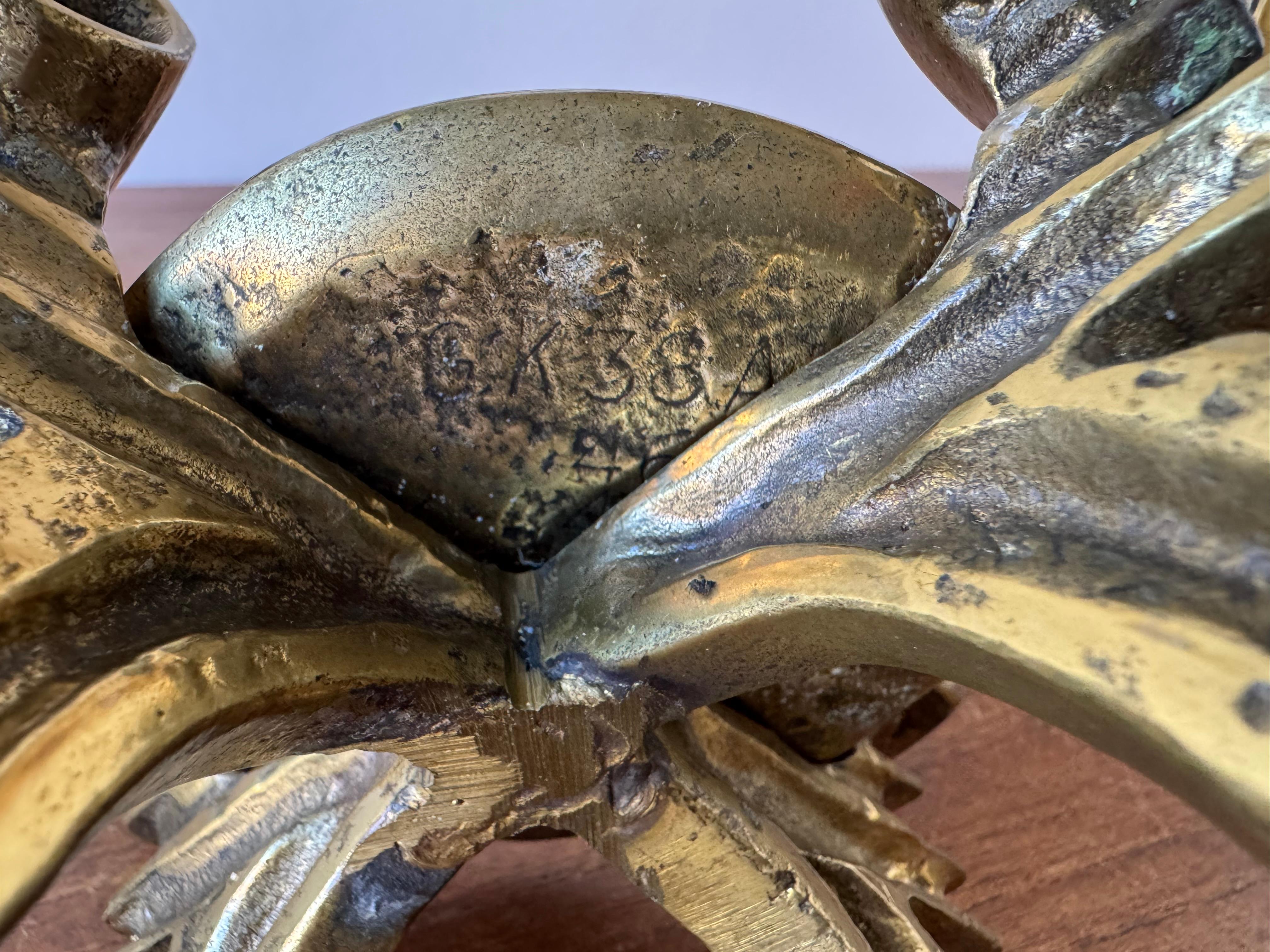 Brutalist Bronze or Brass Candle Holder for Large Candle, Stamped, Modern Design For Sale 6