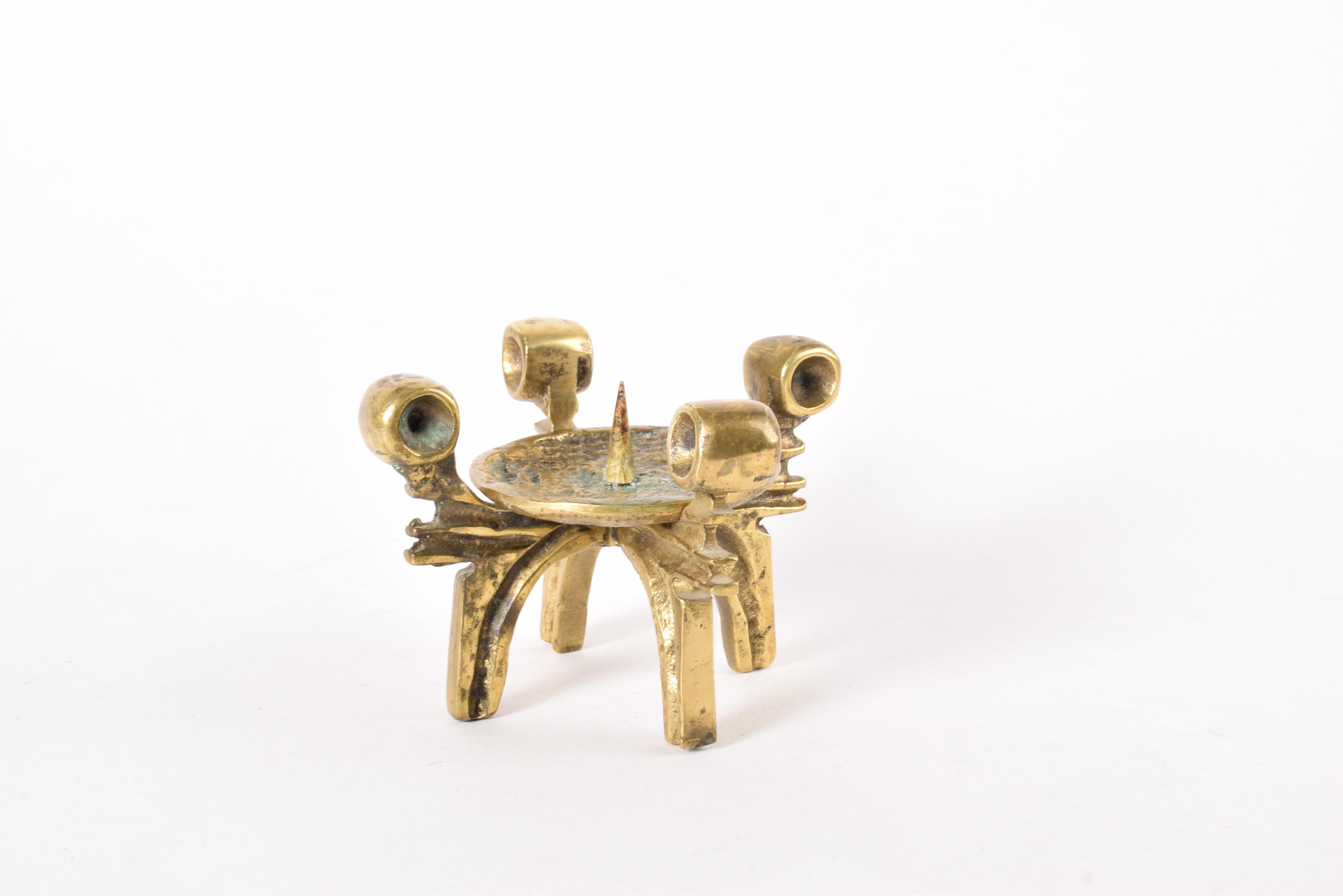 Brutalist Bronze or Brass Candle Holder for Large Candle, Stamped, Modern Design In Good Condition For Sale In Silkeborg, Silkeborg