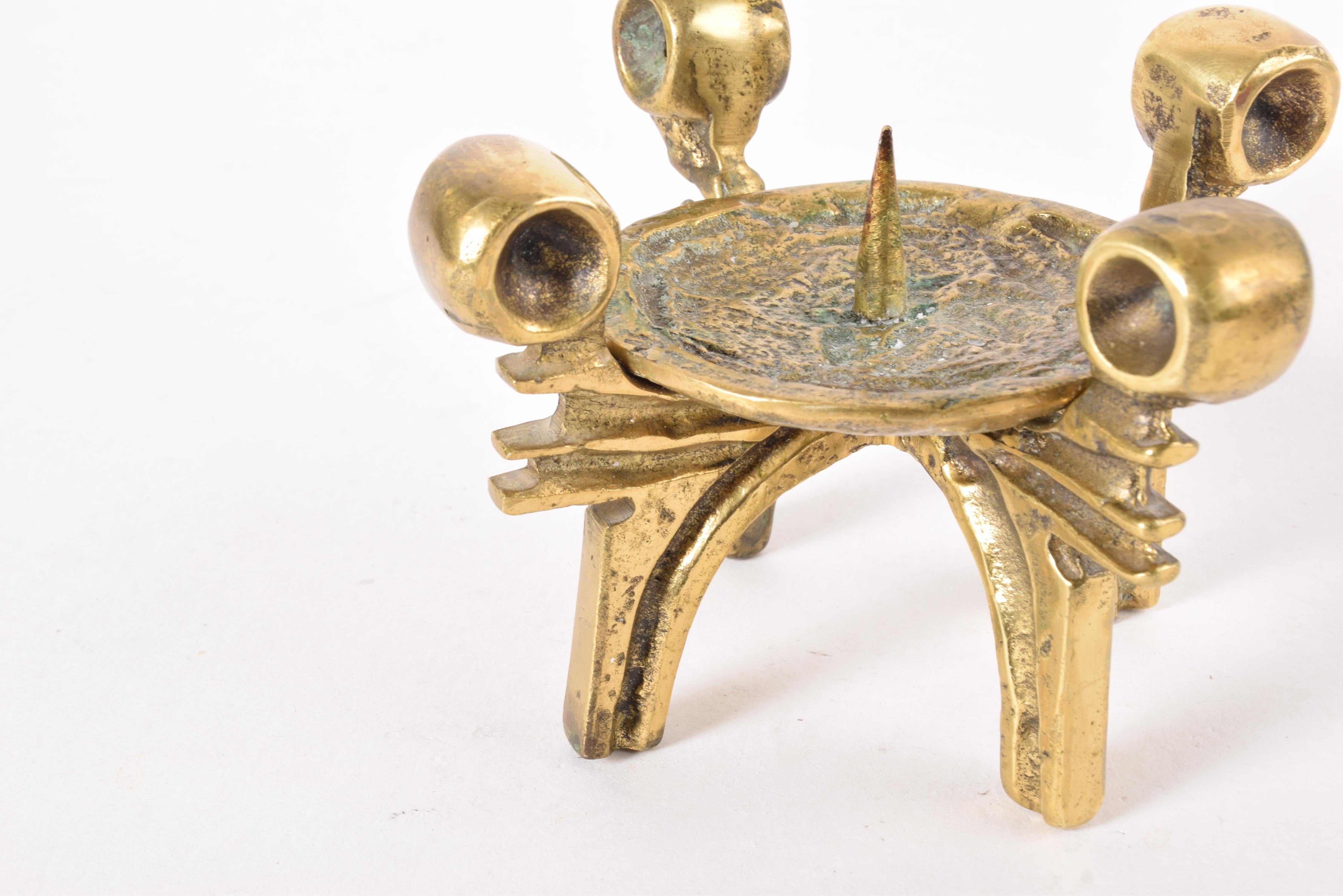 Brutalist Bronze or Brass Candle Holder for Large Candle, Stamped, Modern Design For Sale 1