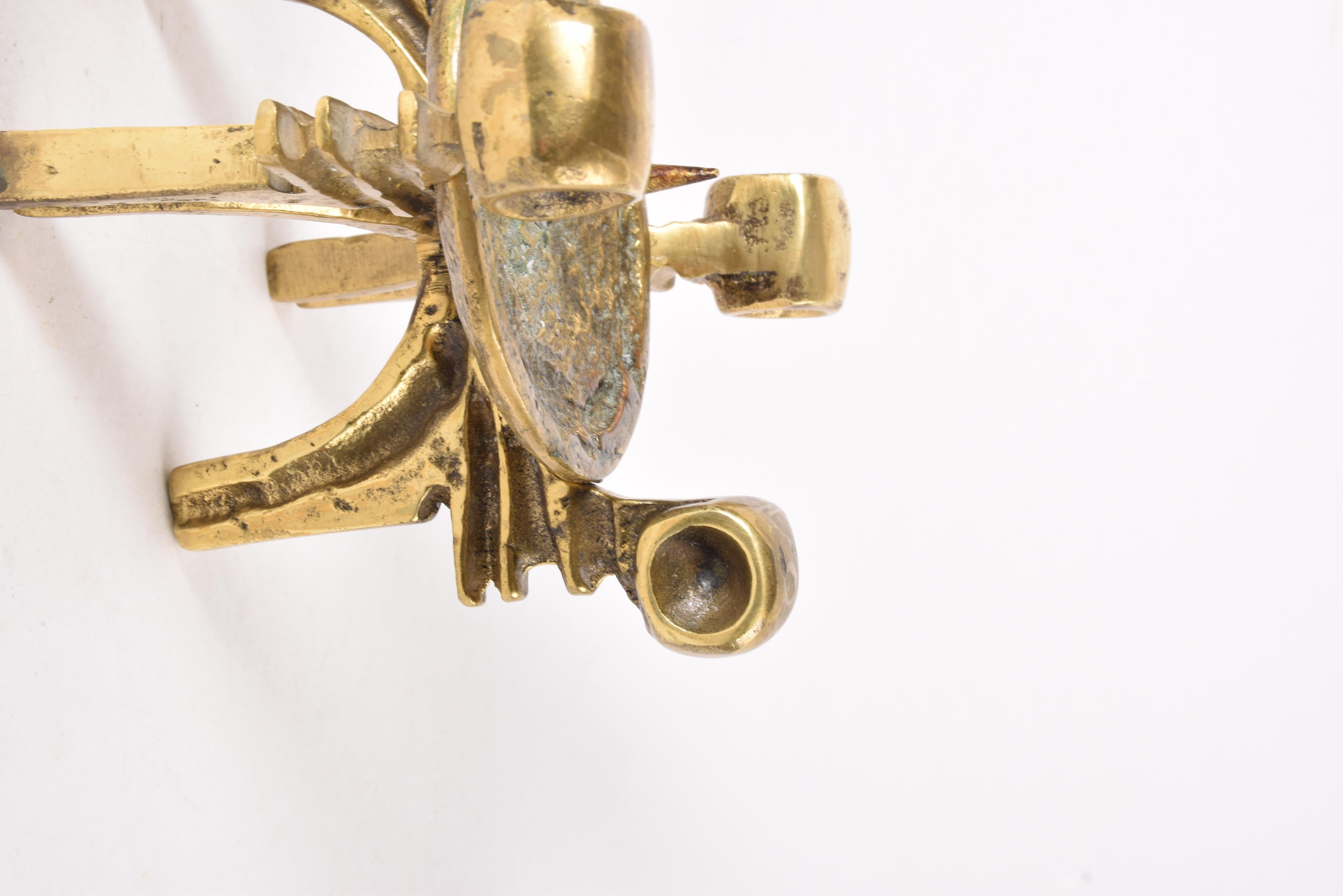 Brutalist Bronze or Brass Candle Holder for Large Candle, Stamped, Modern Design For Sale 2