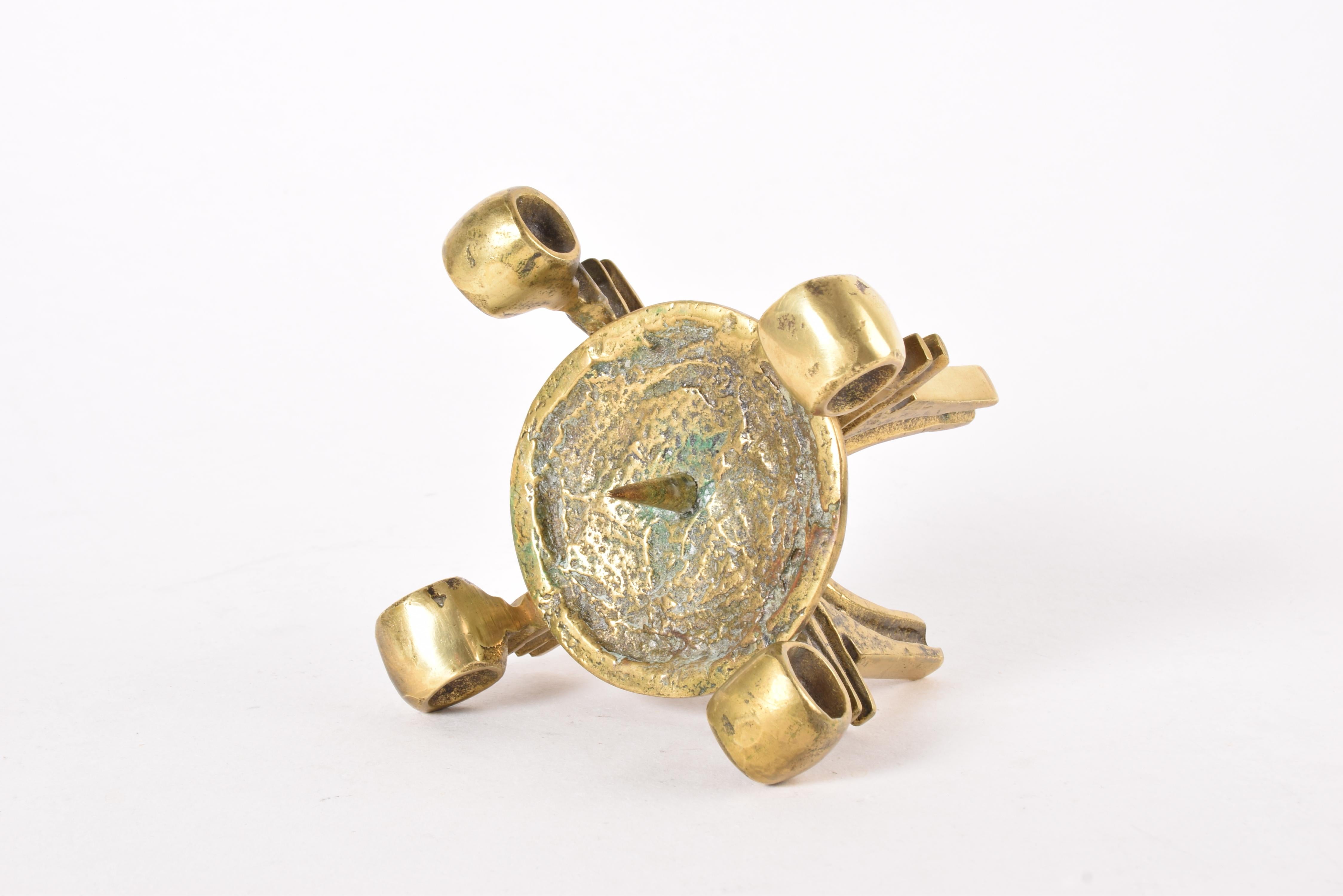 Brutalist Bronze or Brass Candle Holder for Large Candle, Stamped, Modern Design For Sale 3