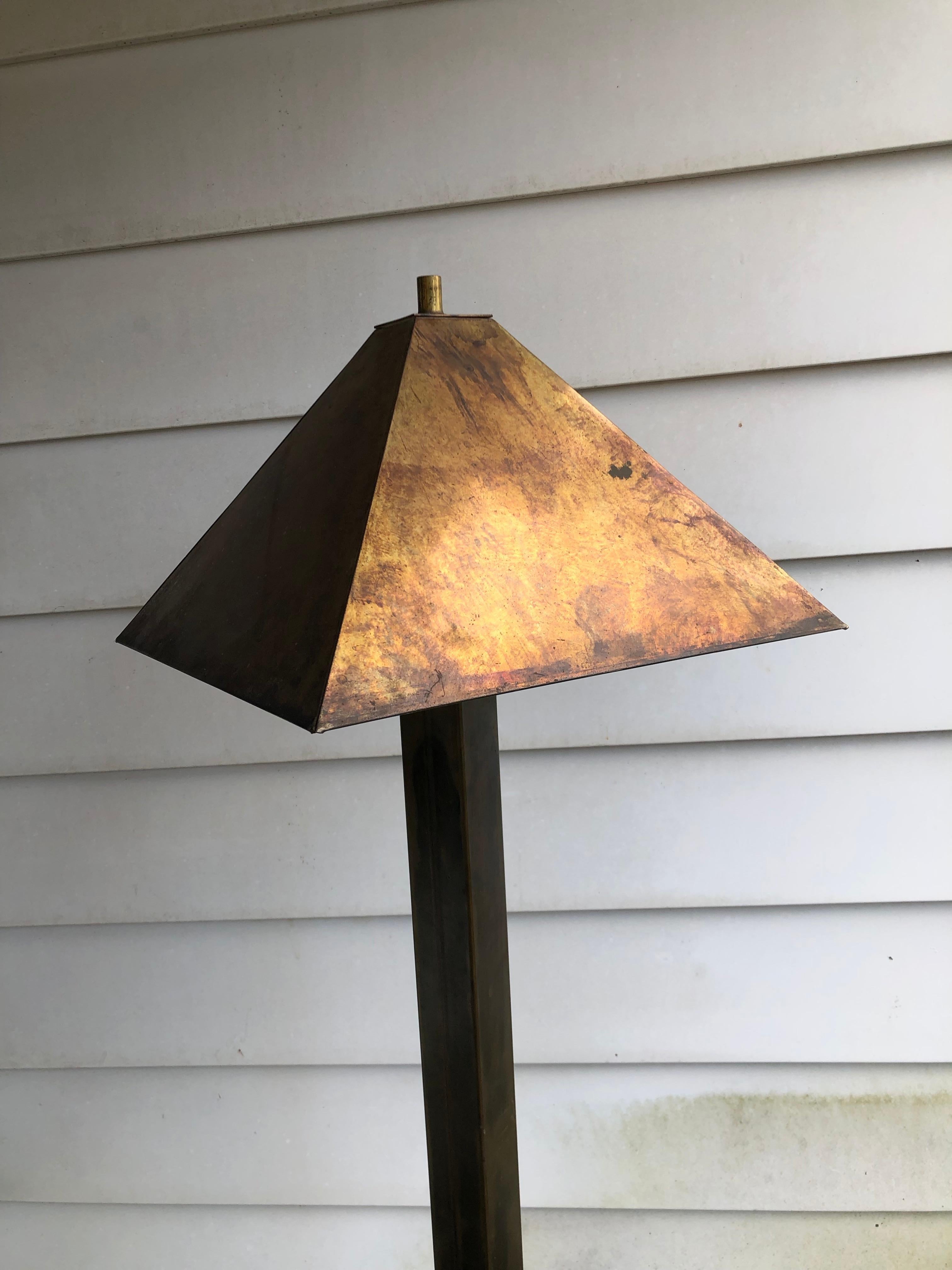 Mid-Century Modern  Brutalist Bronze Patinated Floor Lamp and Shade