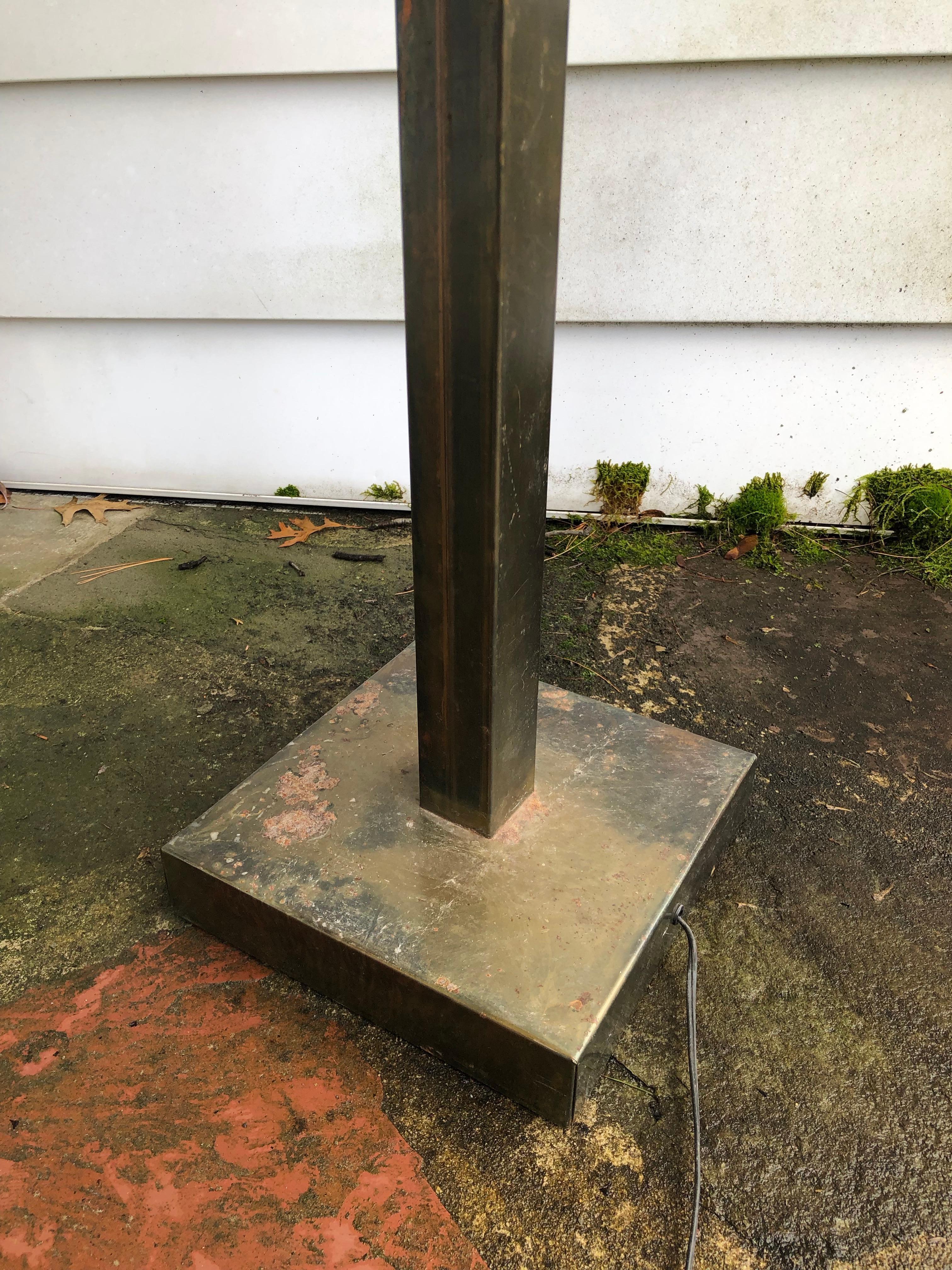 American  Brutalist Bronze Patinated Floor Lamp and Shade