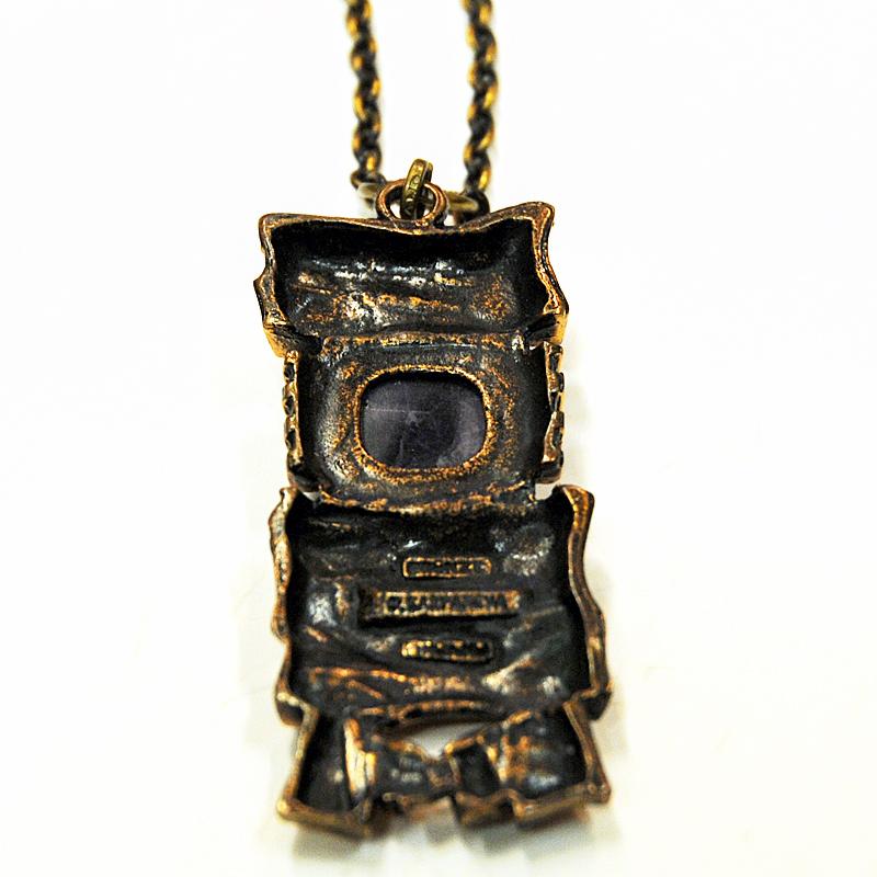 Brutalist Bronze Pendant Kelo with Amethyst by Pentti Sarpaneva Finland 1960s In Good Condition For Sale In Stockholm, SE