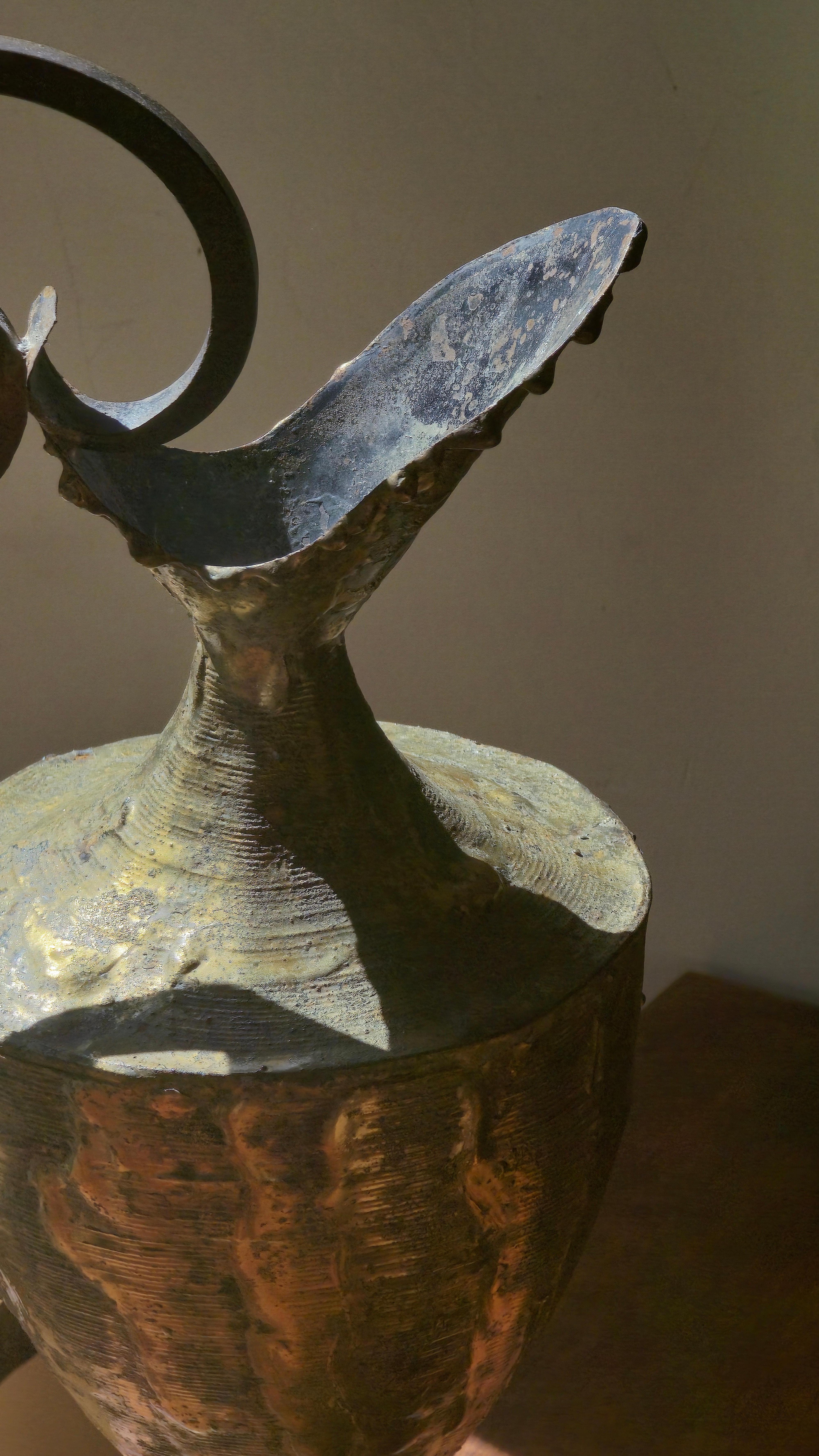 Metal Brutalist Bronze Pitcher by Max Bré, France, circa 1970 For Sale
