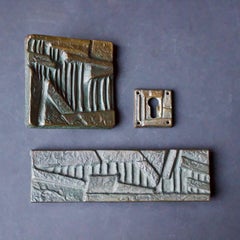 Brutalist Bronze Push or Pull Door Handle Set with Abstract Design, 20th Century