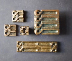 Brutalist Bronze Push or Pull Door Handle Set with Abstract Design, 20th Century