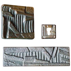 Vintage Brutalist Bronze Push or Pull Door Handle Set with Abstract Design, 20th Century