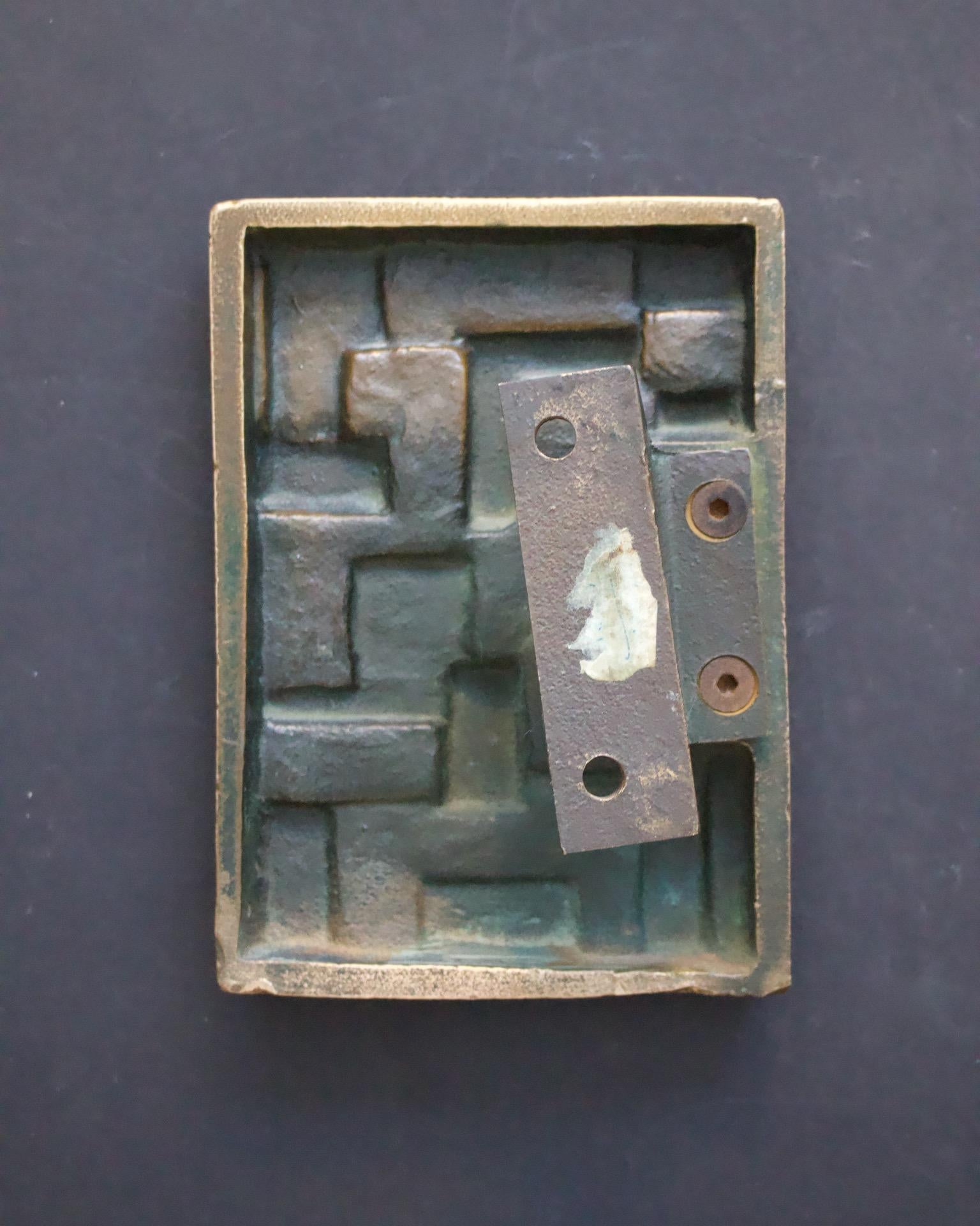 German Brutalist Bronze Push or Pull Door Handle Set with Geometric Design 20th Century
