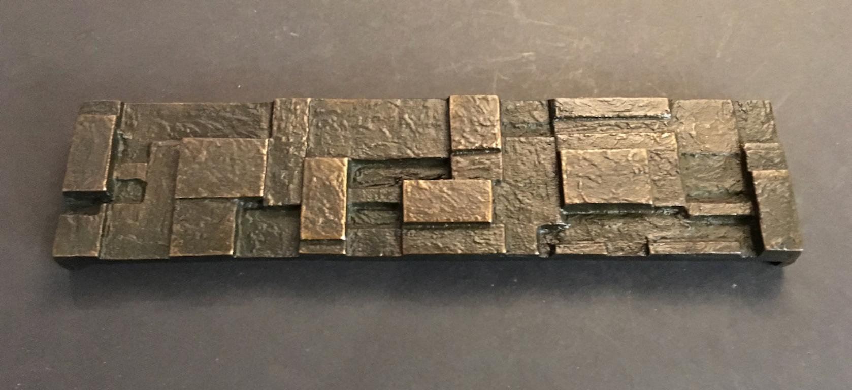 Cast Brutalist Bronze Push or Pull Door Handle Set with Geometric Design 20th Century