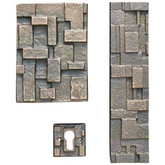 Used Brutalist Bronze Push or Pull Door Handle Set with Geometric Design 20th Century