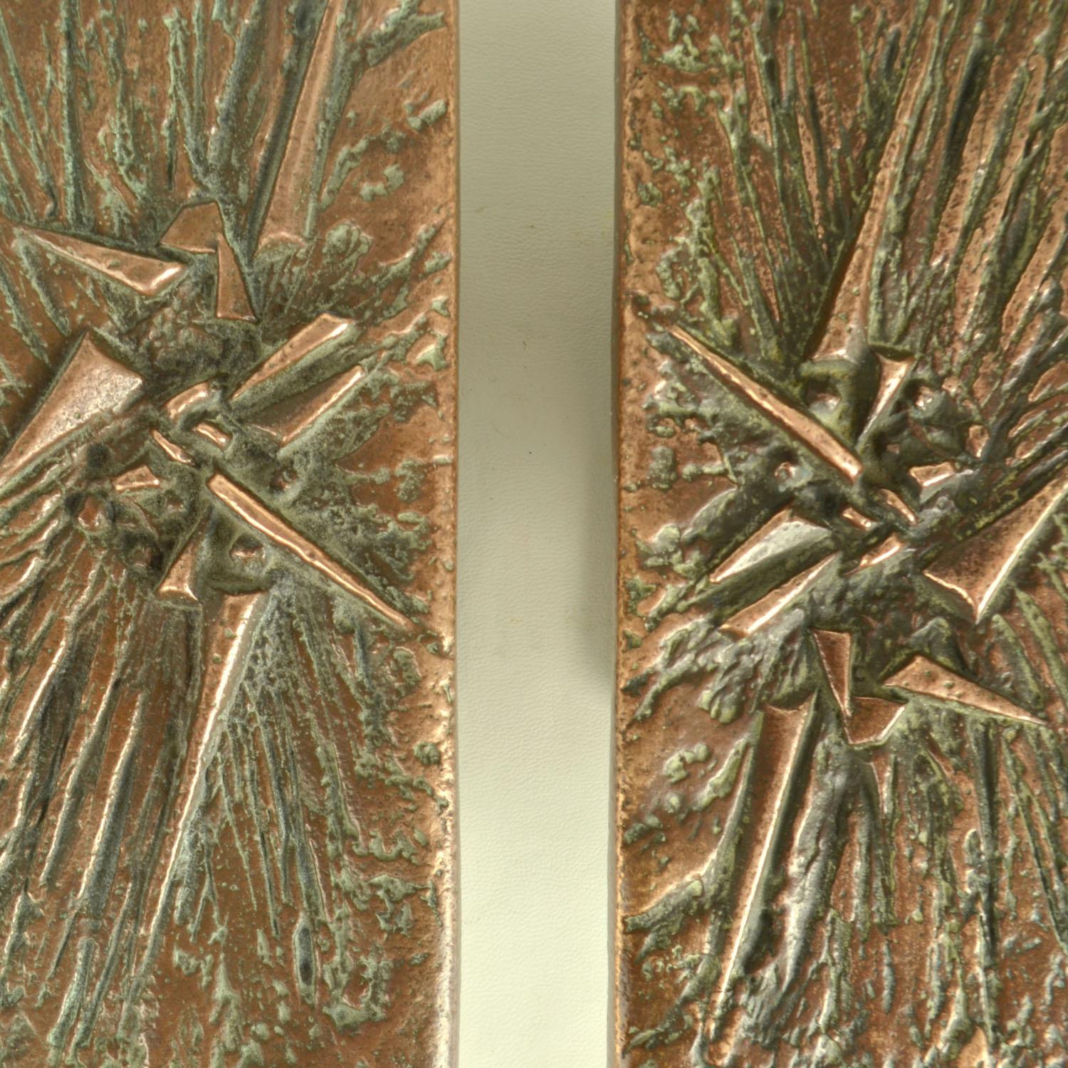 European Brutalist Bronze Door Handles and Letterbox with Dynamic Relief For Sale